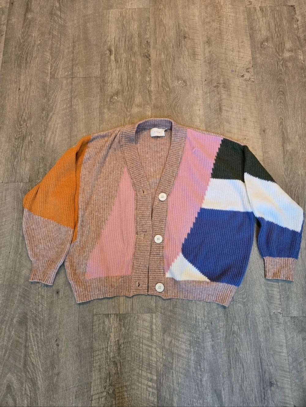 Lush Colorblock V-Neck Button Cardigan - Pink, Blue, Orange, Cream, Black